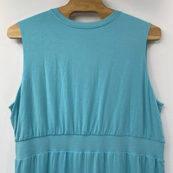 Athleta Santorini Cinch Dress Womens 3X Aqua Blue Modal Blend Sleeveless Midi - Picture 3 of 10